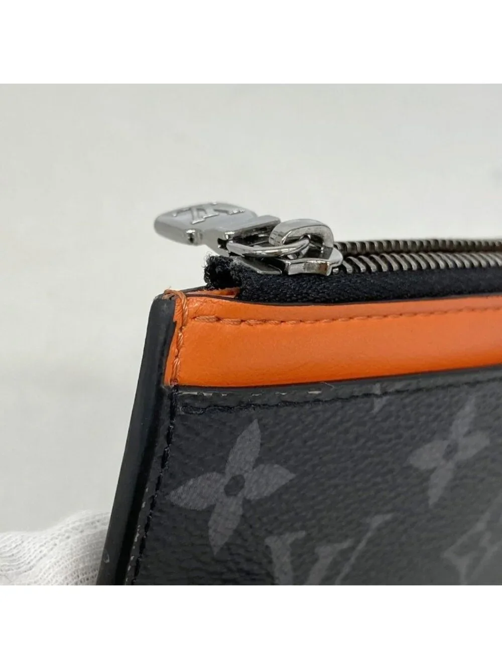Louis Vuitton Coin Case Monogram Eclipse Card Holder Black Sunrise Orange